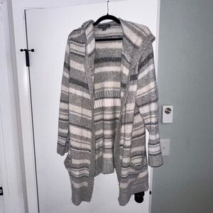 Eddie Bauer Gray Striped Cozy Open Front Cardigan Sweater XL/XXL